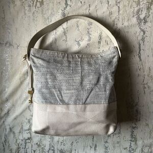 Fossil Maya hobo bag blue white canvas leather